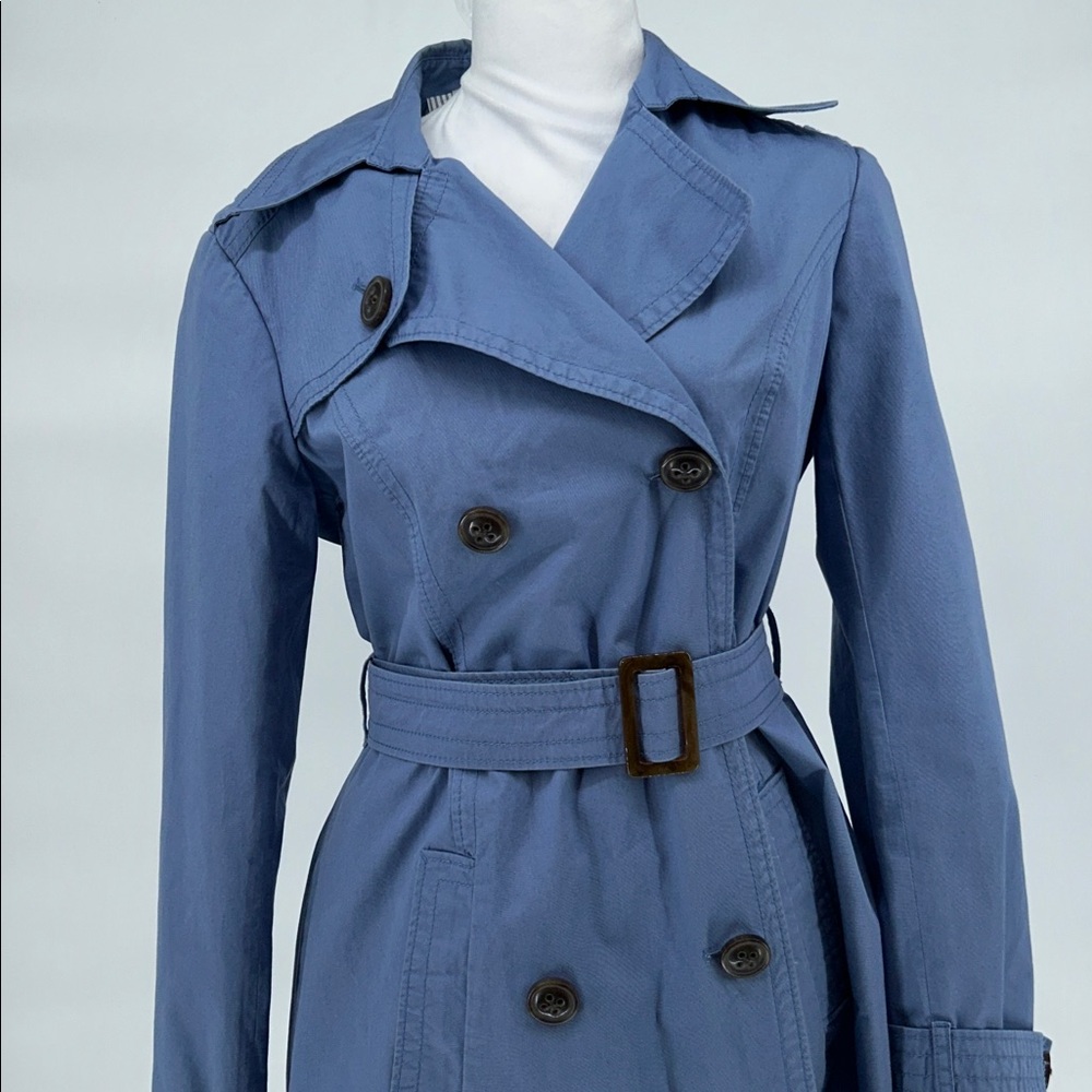 Esprit Blue Trench Coat Womens US 10 Belted Double Breasted Cotton - Picture 6 of 13